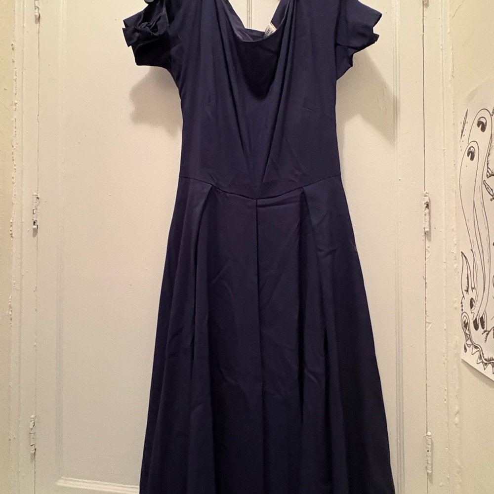 Unique Vintage navy blue swing dress in Large